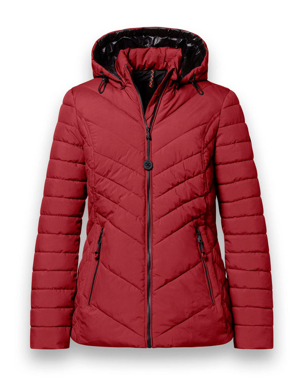 District Kaprun Faux Down Jacket with Detachable Hood – Black Contrast Zippers